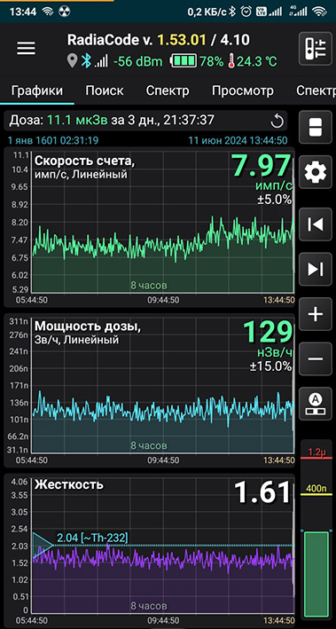 Дозиметр RadiaCode-101 с функцией спектрометрии для определения типа изотопов